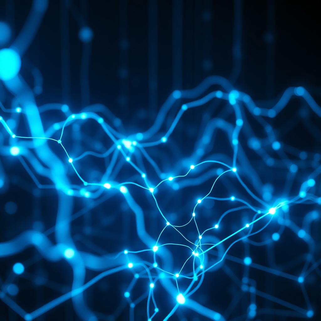 Visualização tecnológica de rede neural e fluxo de dados